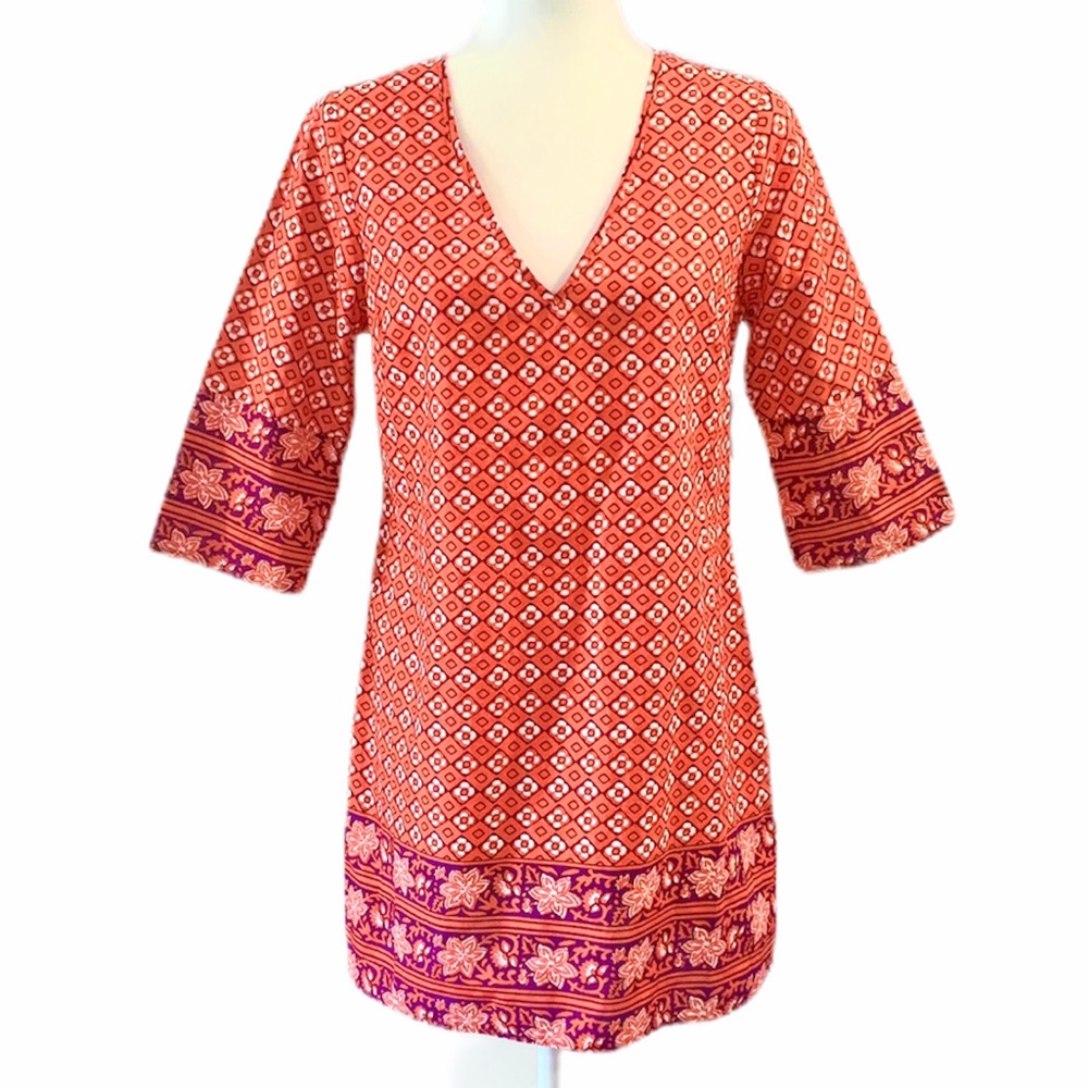 Old Navy Geometric Red 3/4 Sleeve Shift Dress